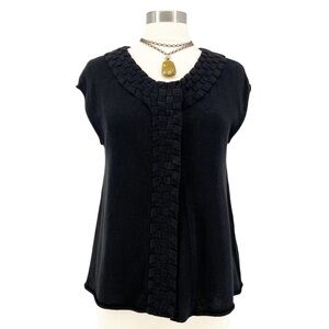 ANTHROPOLOGIE Moth Black Knit Cap Sleeve Snap Vest L